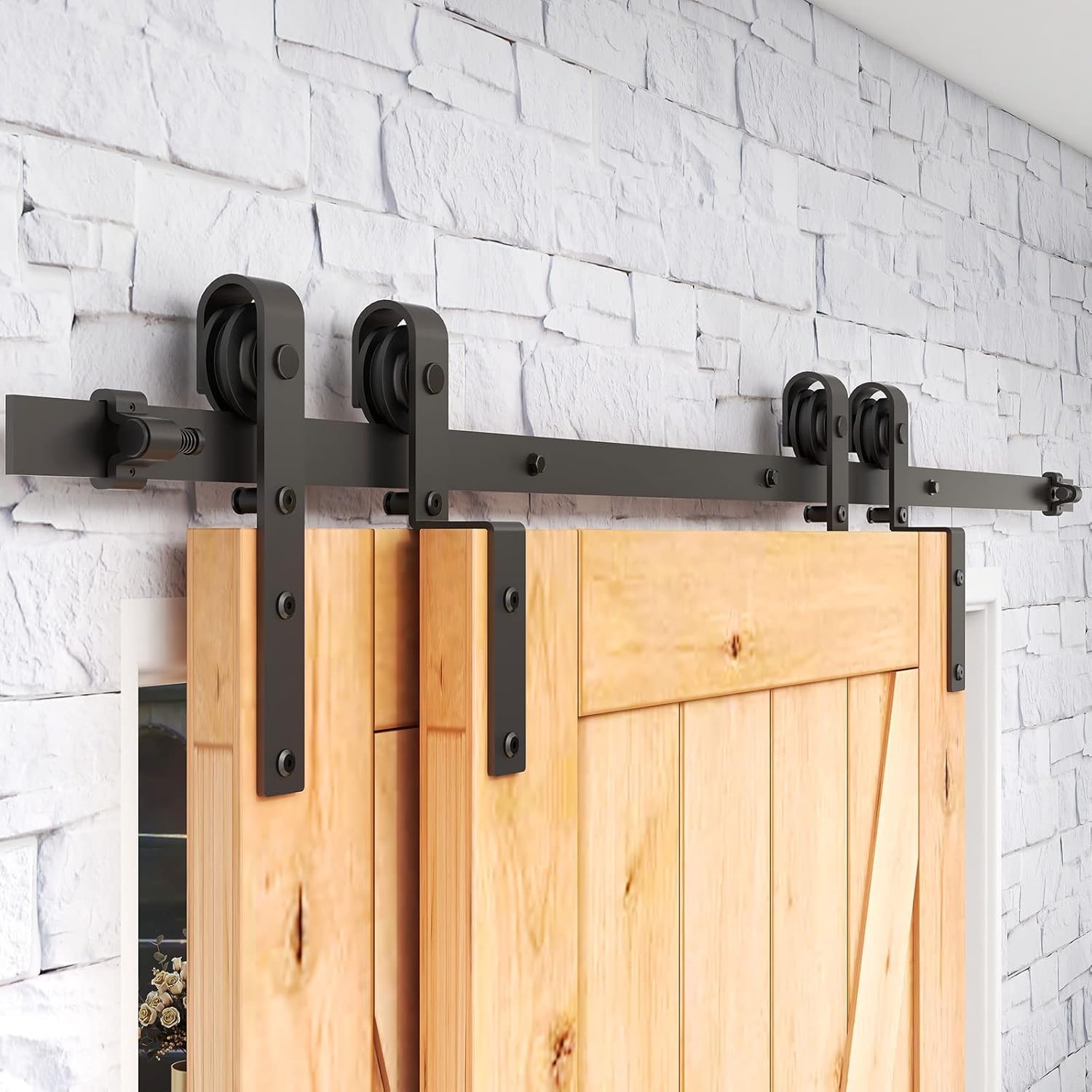 4-14FT Bypass Sliding Barn Door Hardware Kit for Easy Installation