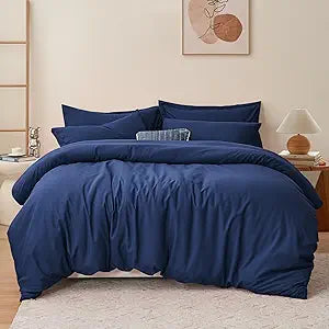 RUIKASI Navy Duvet Cover Queen - Soft Microfiber Bedding Set