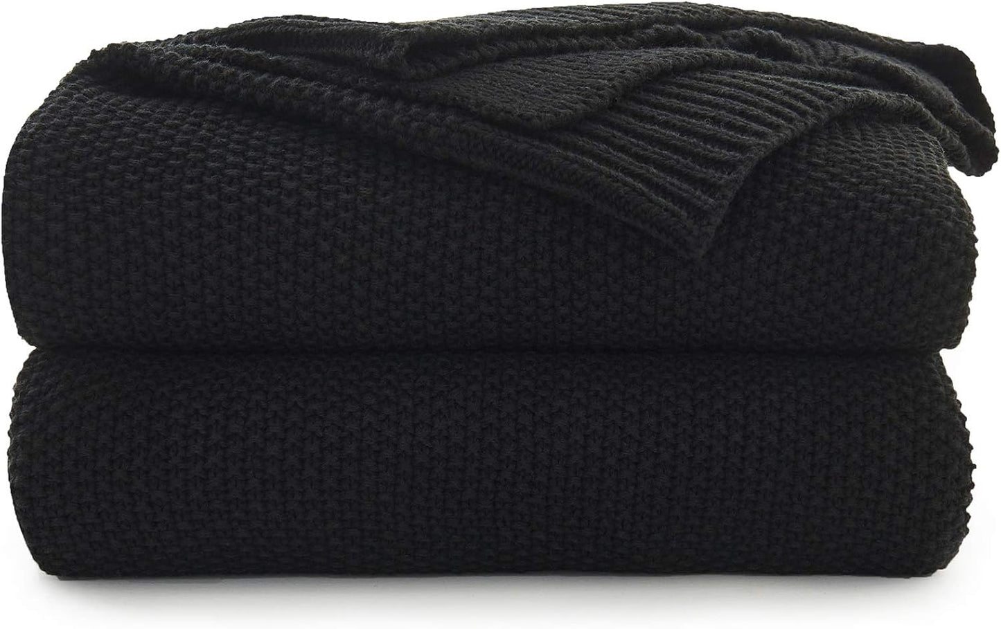 Black Cotton Cable Knit Throw Blanket for Couch and Sofa