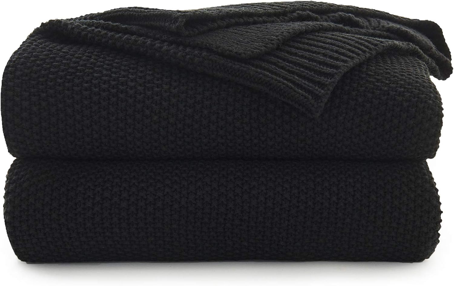 Black Cotton Cable Knit Throw Blanket for Couch and Sofa