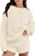 ANRABESS Women 2 Piece Cable Knit Sweater Shorts Set - Cozy Fall Shoes