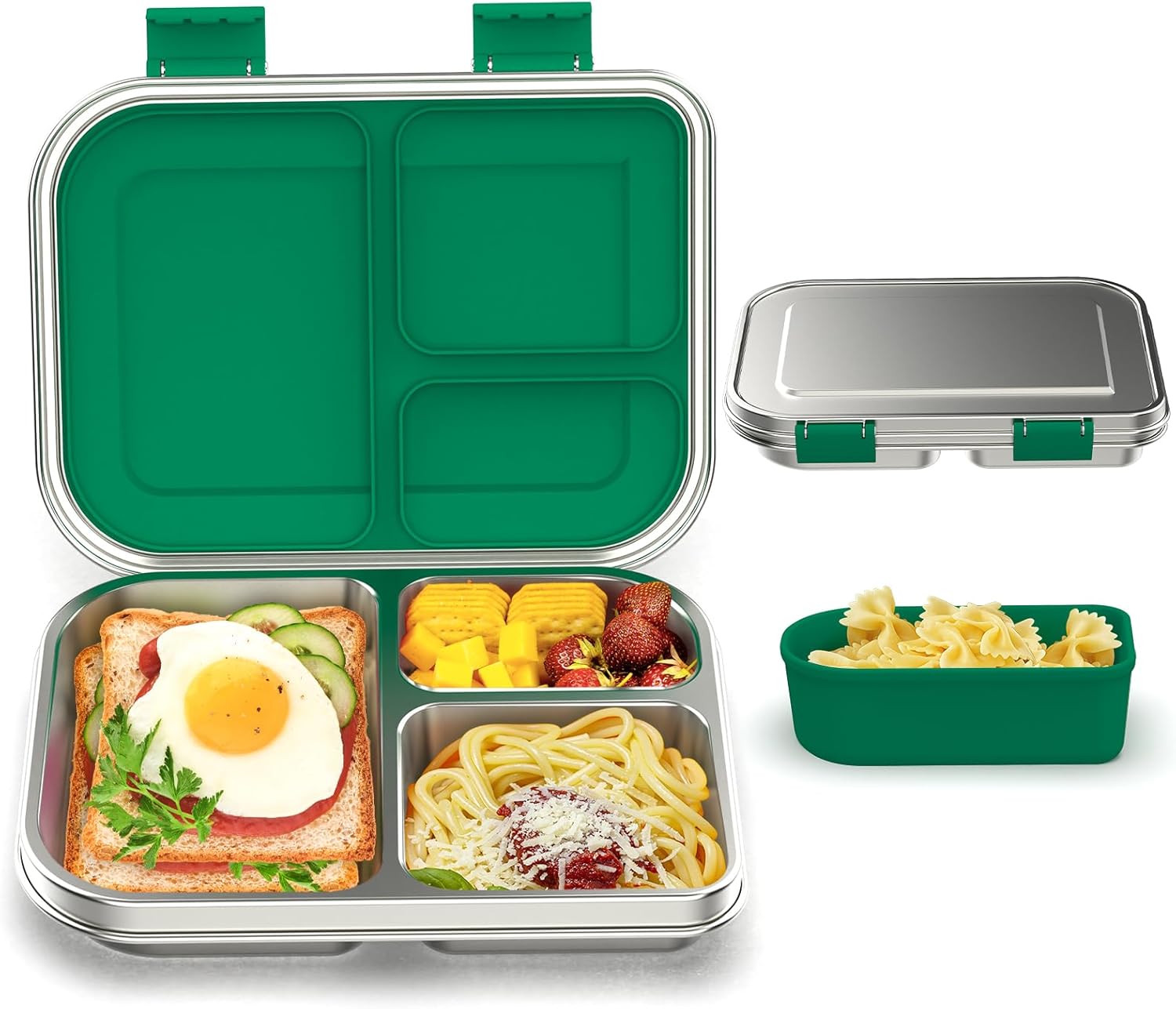 Stainless Steel Bento Box for Kids - 3 Compartment Leak Proof