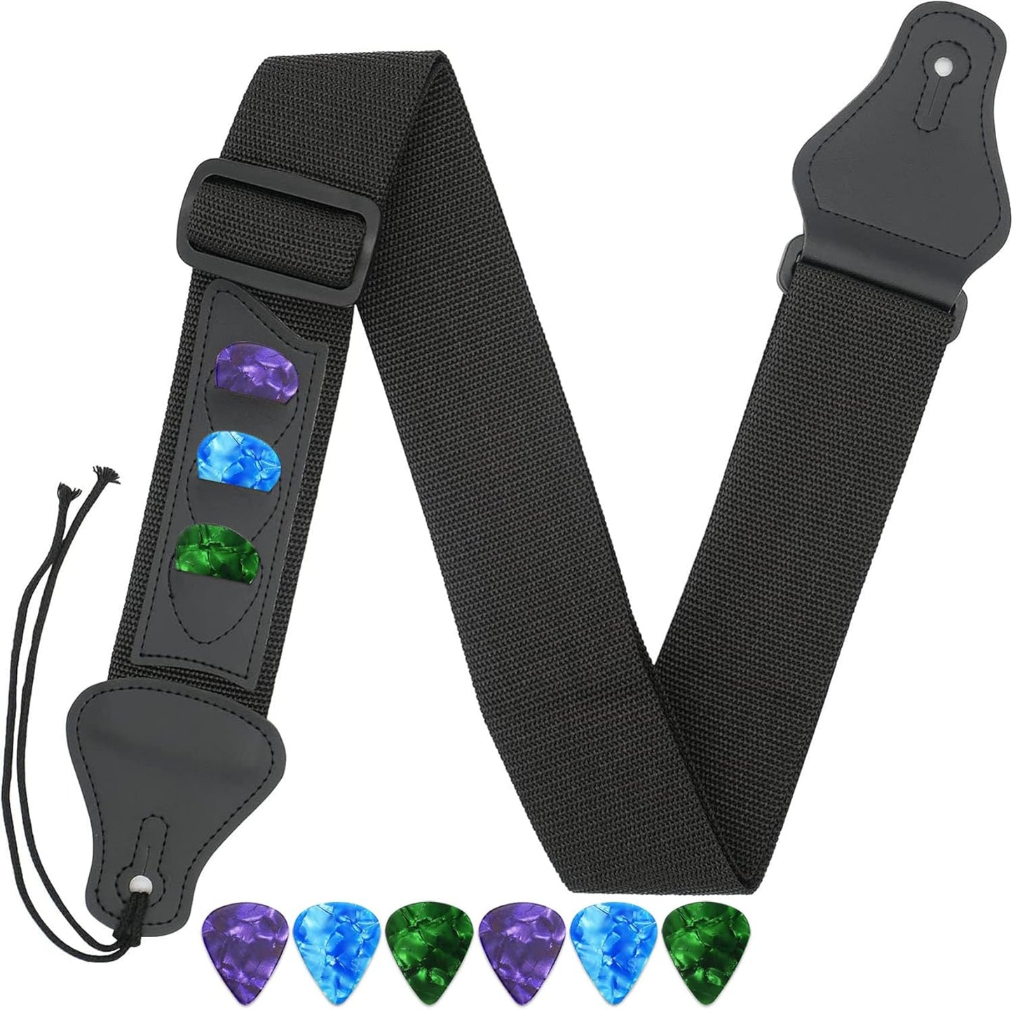 Qivorimith Guitar Strap with 3 Pick Holders & Picks