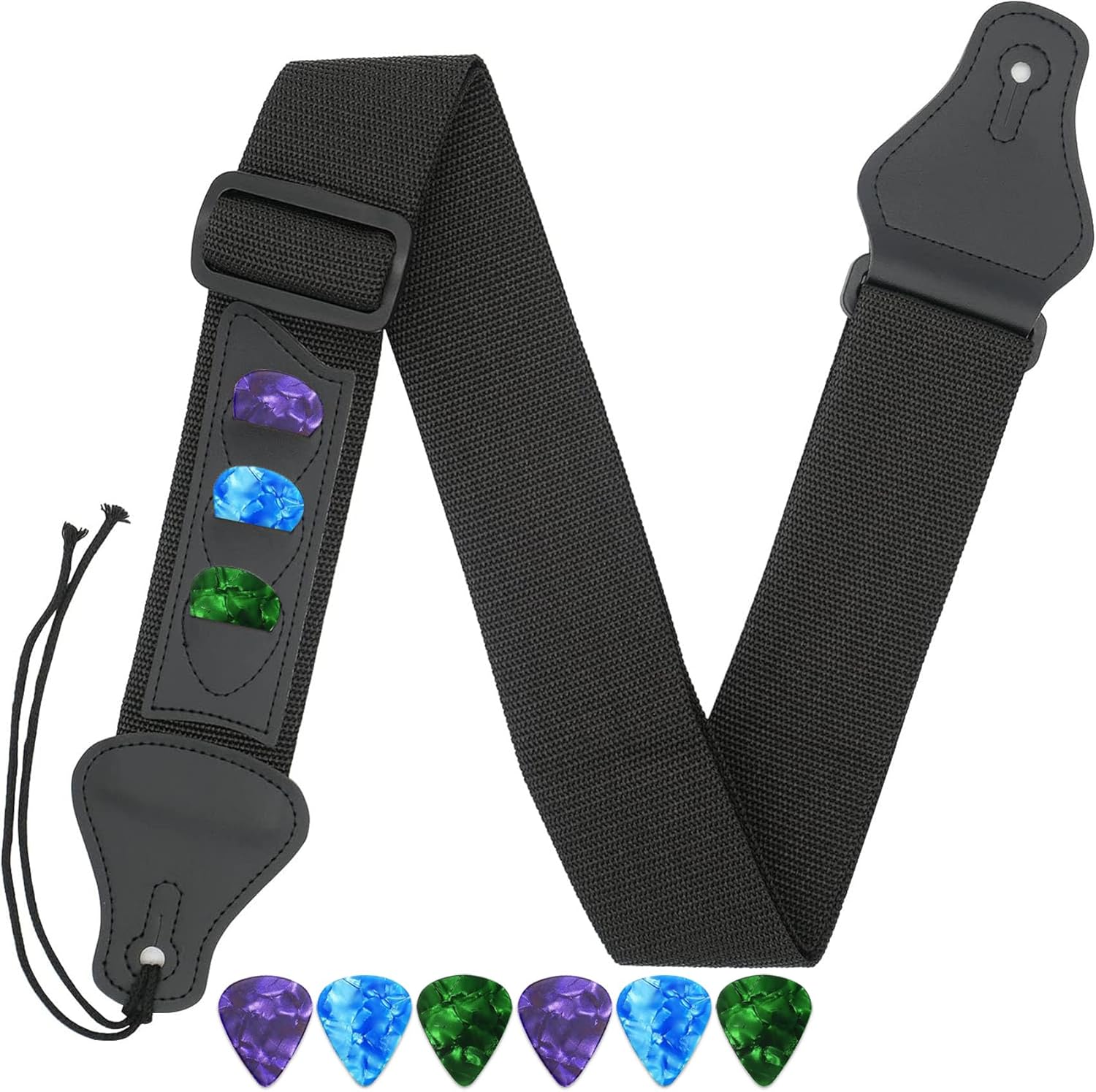 Qivorimith Guitar Strap with 3 Pick Holders & Picks