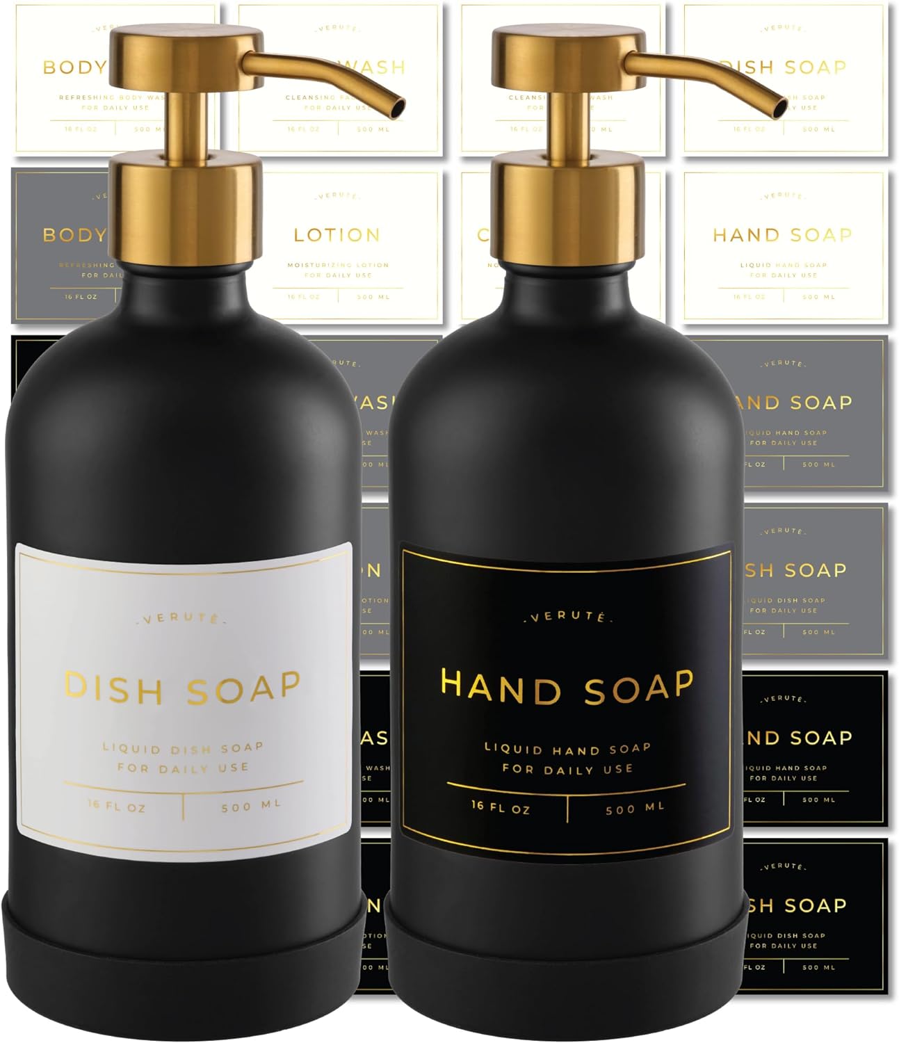 Verute 16oz Glass Soap Dispenser Set for Kitchen & Bath