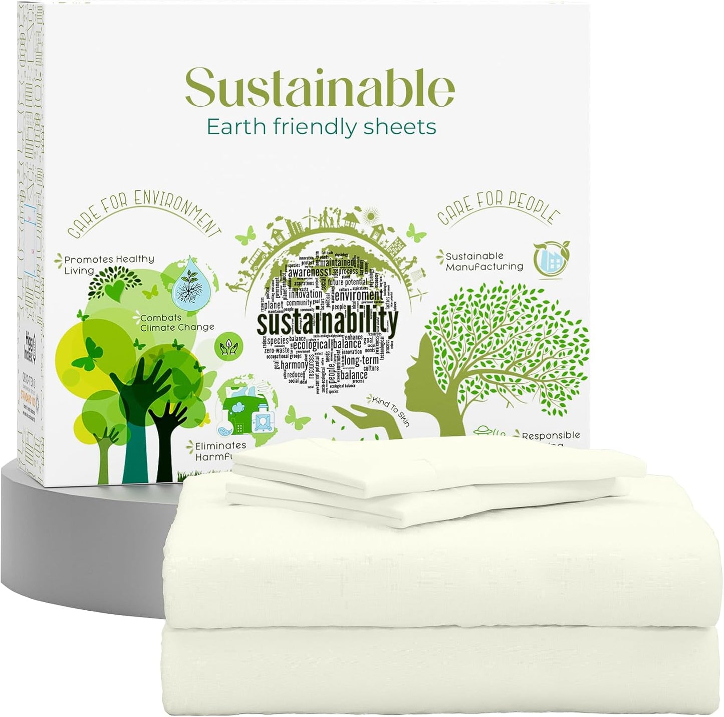 Full Size Bed Sheets Set - Natural 100% Cotton Percale Luxury