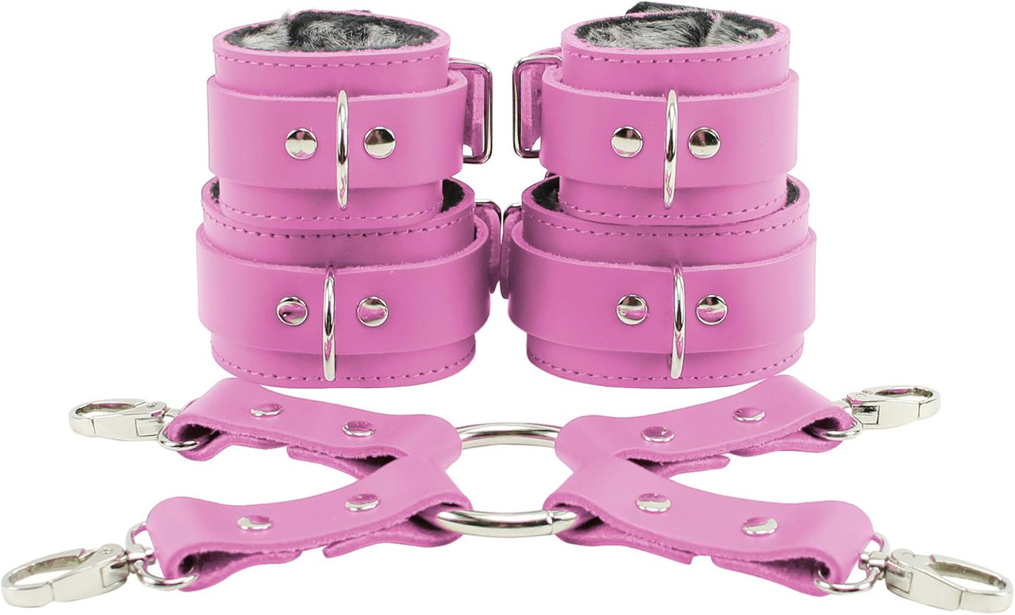Stylish VP Leather Wrist and Ankle Cuffs Set with Connector