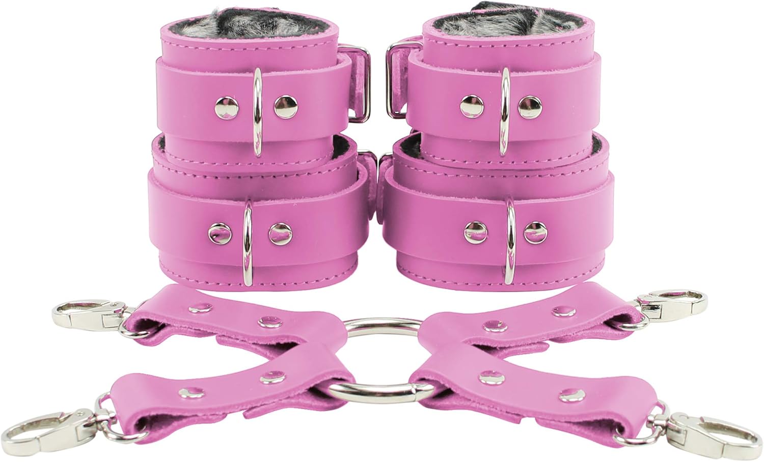 Stylish VP Leather Wrist and Ankle Cuffs Set with Connector
