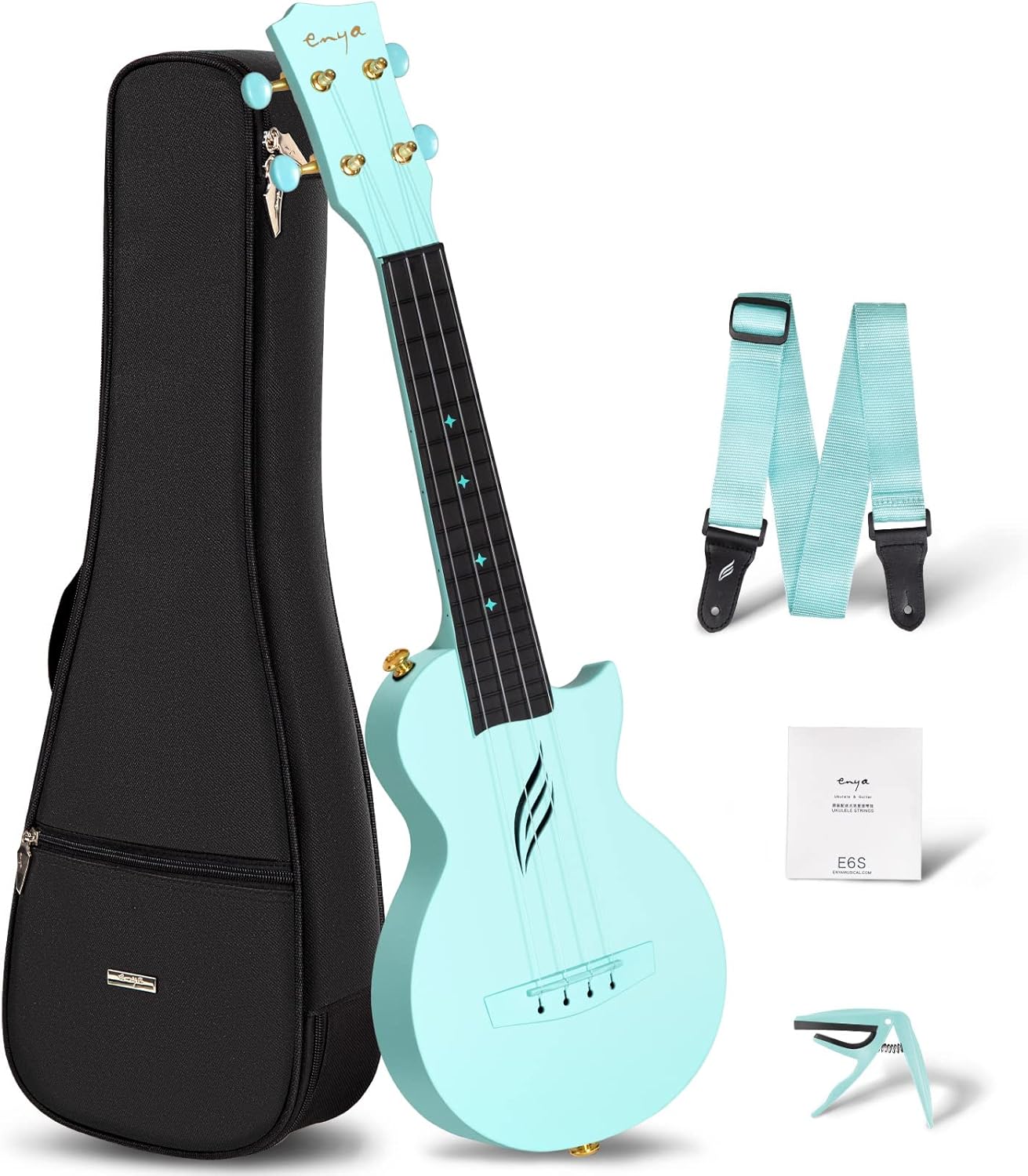 Enya Soprano Ukulele 21 Inch Carbon Fiber Travel Ukelele Kit