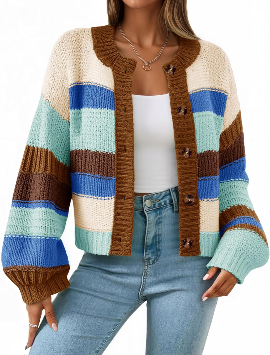 Saodimallsu Womens Striped Chunky Cardigan for Fall Style