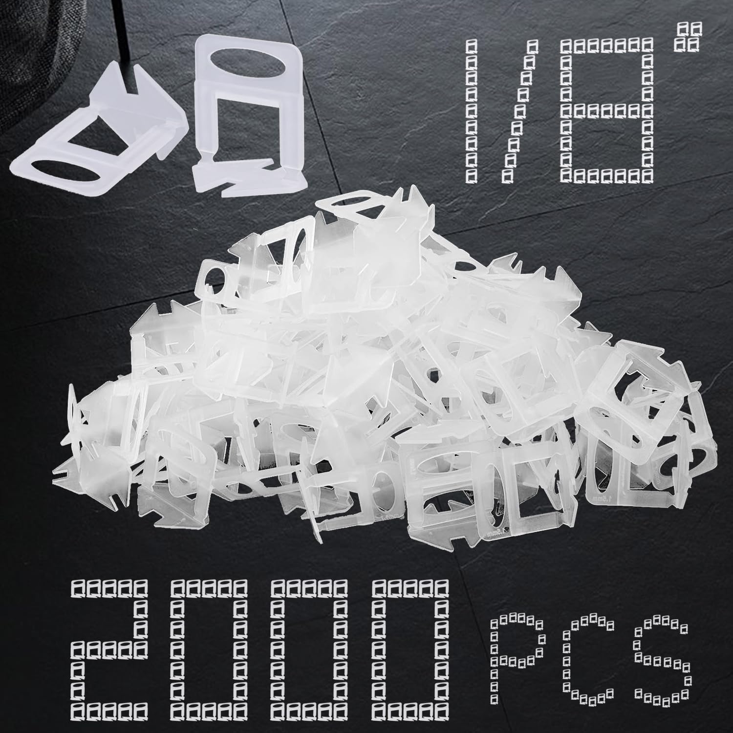 Tile Leveling System Clips 1/8 inch 2000 Piece for Professionals