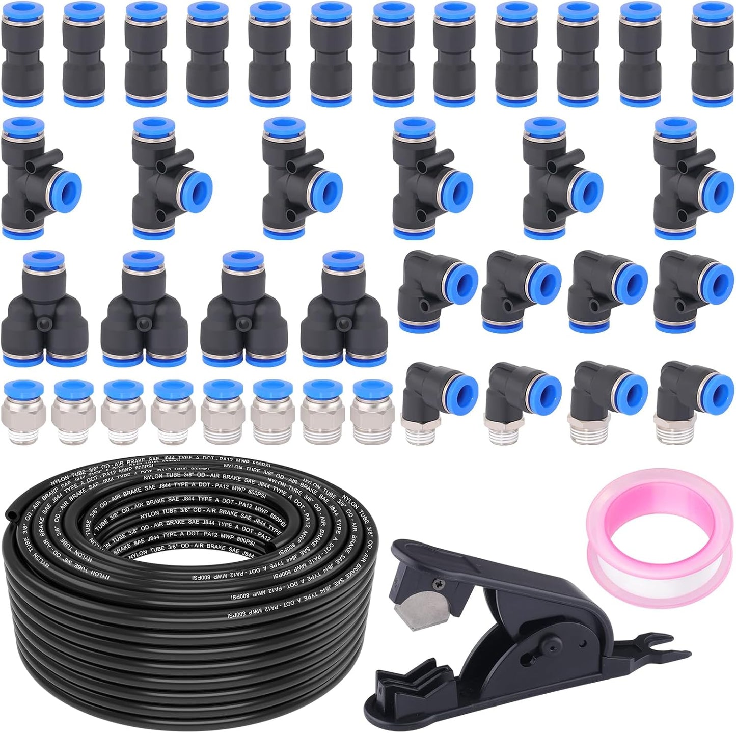 100FT 3/8 DOT Air Line with Quick Connect Air Fittings Kit
