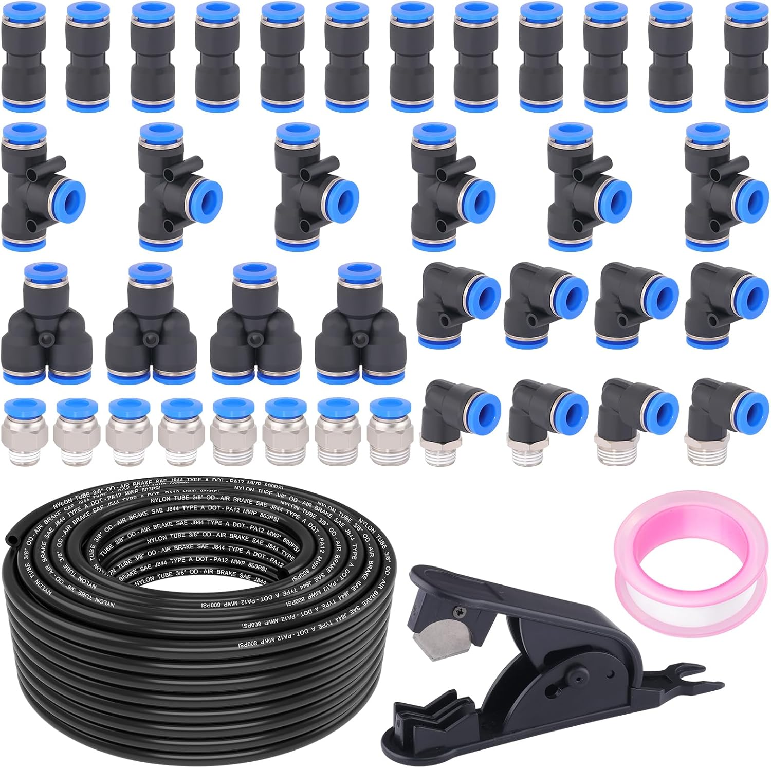 100FT 3/8 DOT Air Line with Quick Connect Air Fittings Kit