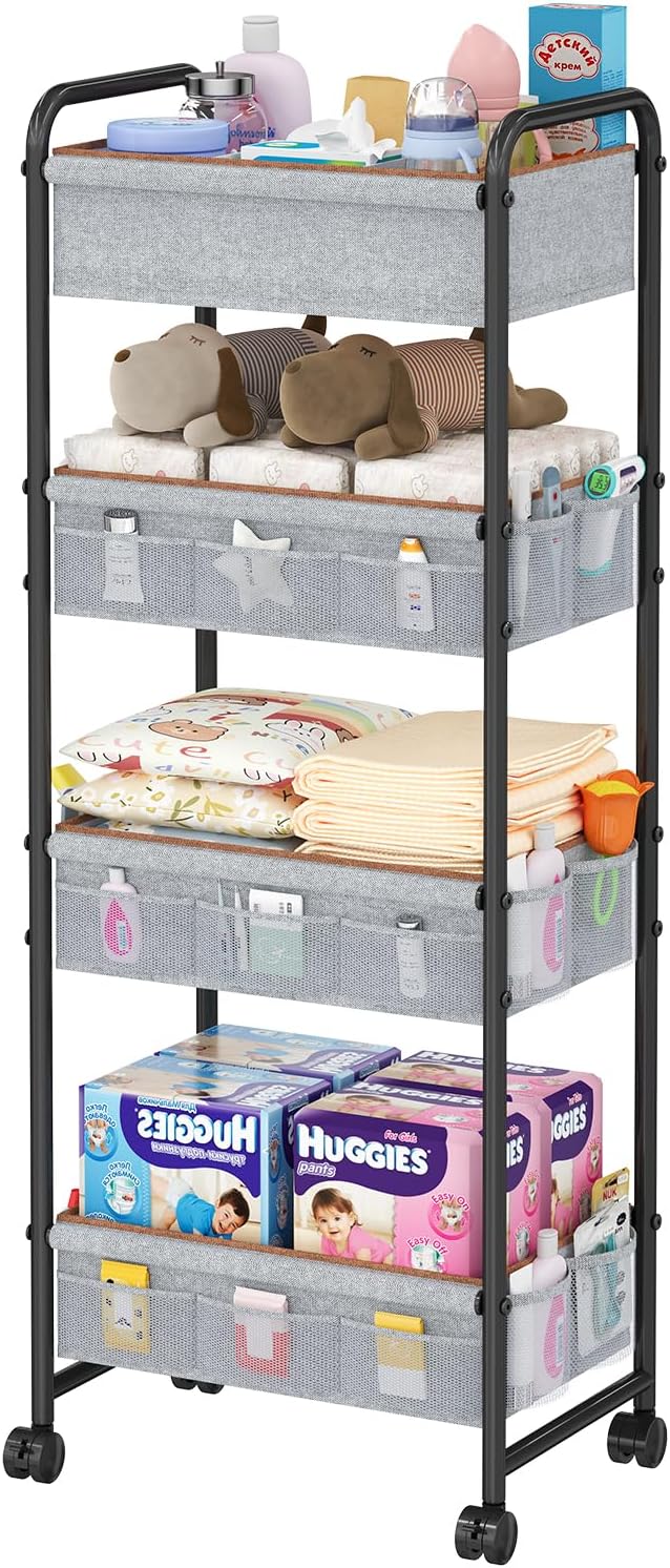 4-Tier Baby Diaper Caddy Cart Organizer for Easy Access