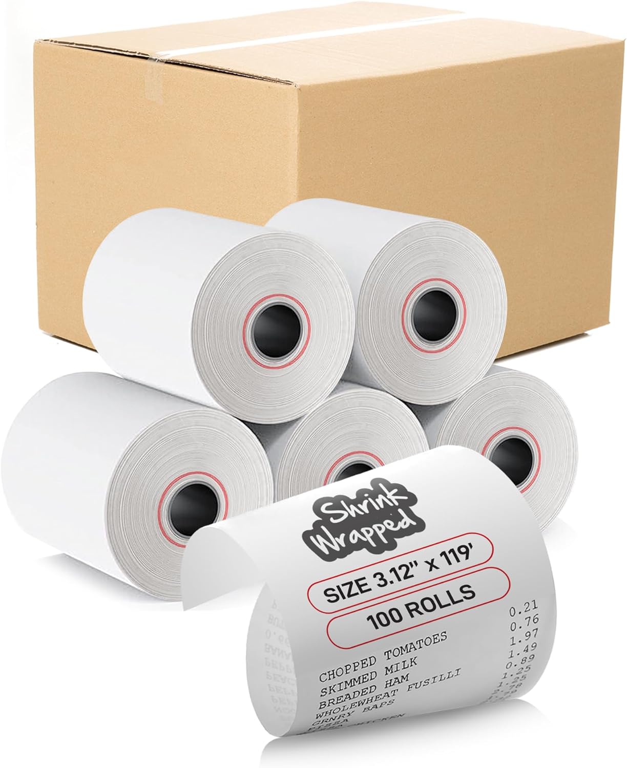 Thermal Receipt Paper Rolls 3 1/8in x 119ft for POS Systems