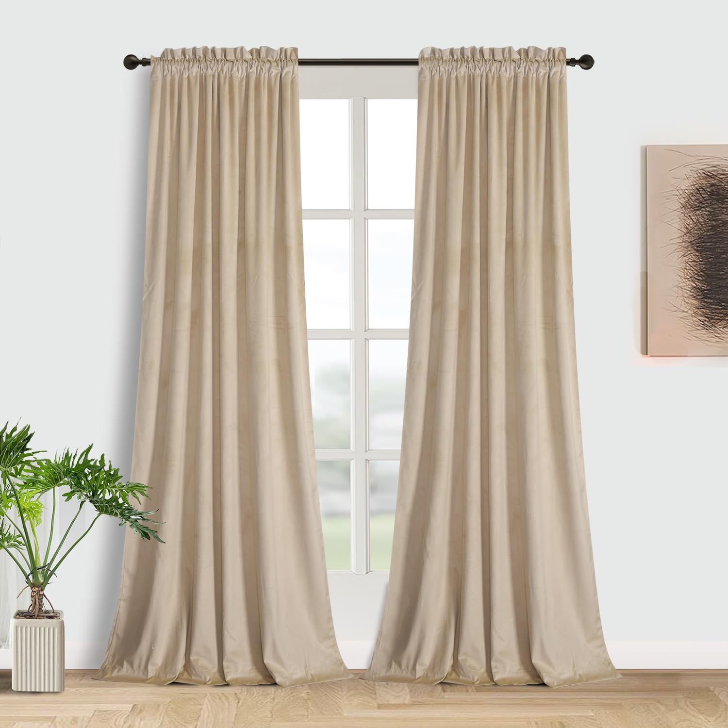 Roslynwood Cream Velvet Curtains for Living Room - 120 in Long