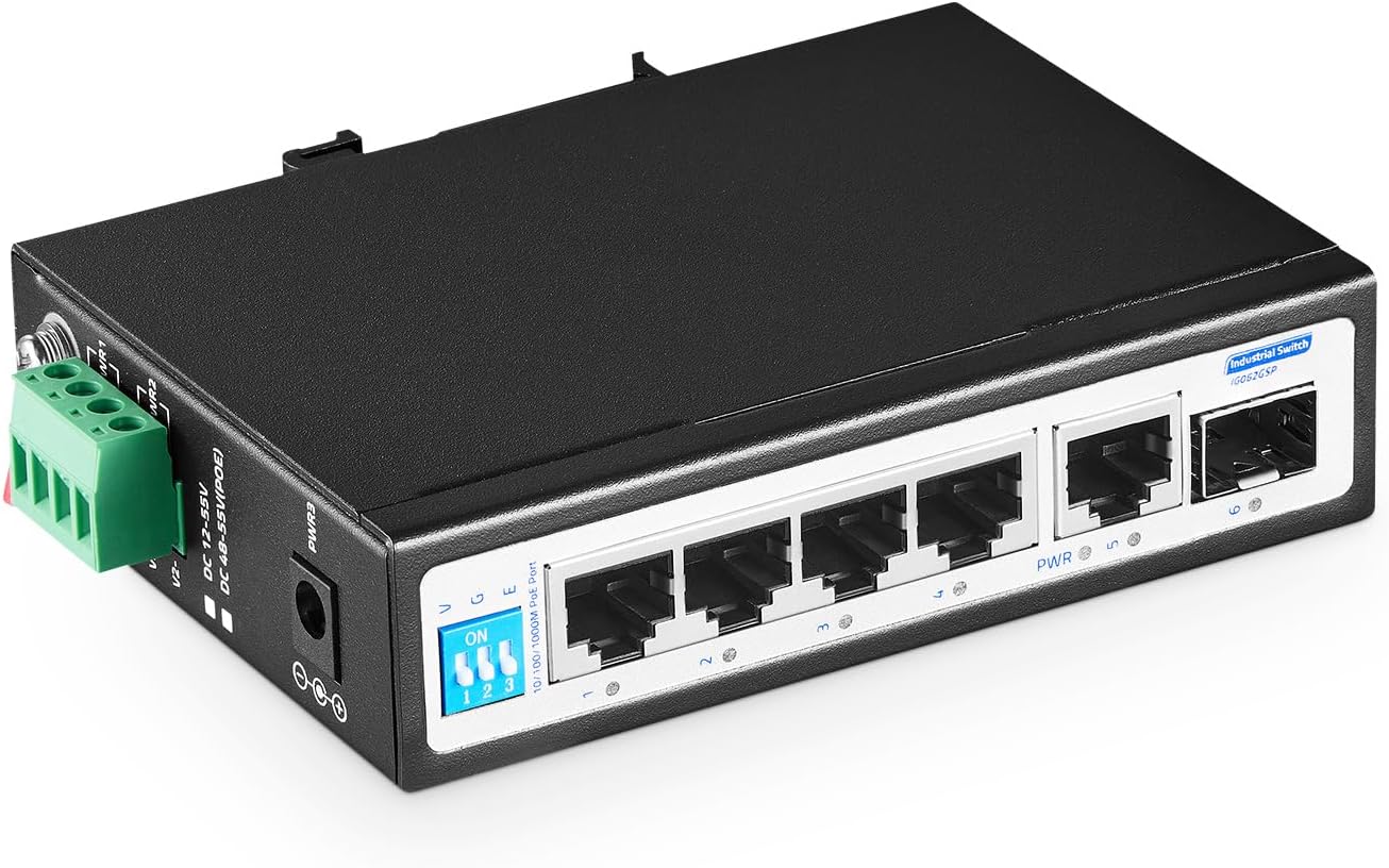 6 Port Mini Gigabit Industrial DIN-Rail PoE Switch for Networks