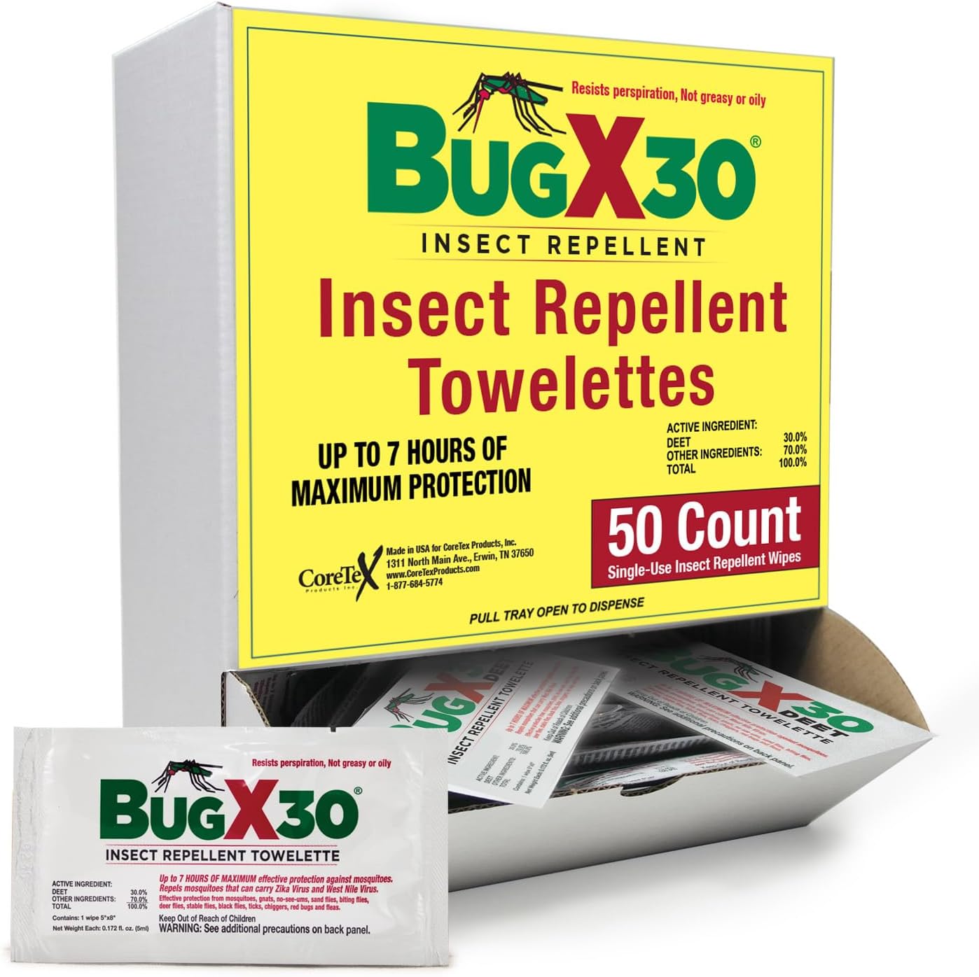 CoreTex Bug X 30 Mosquito & Tick Repellent Wipes for Outdoor Use