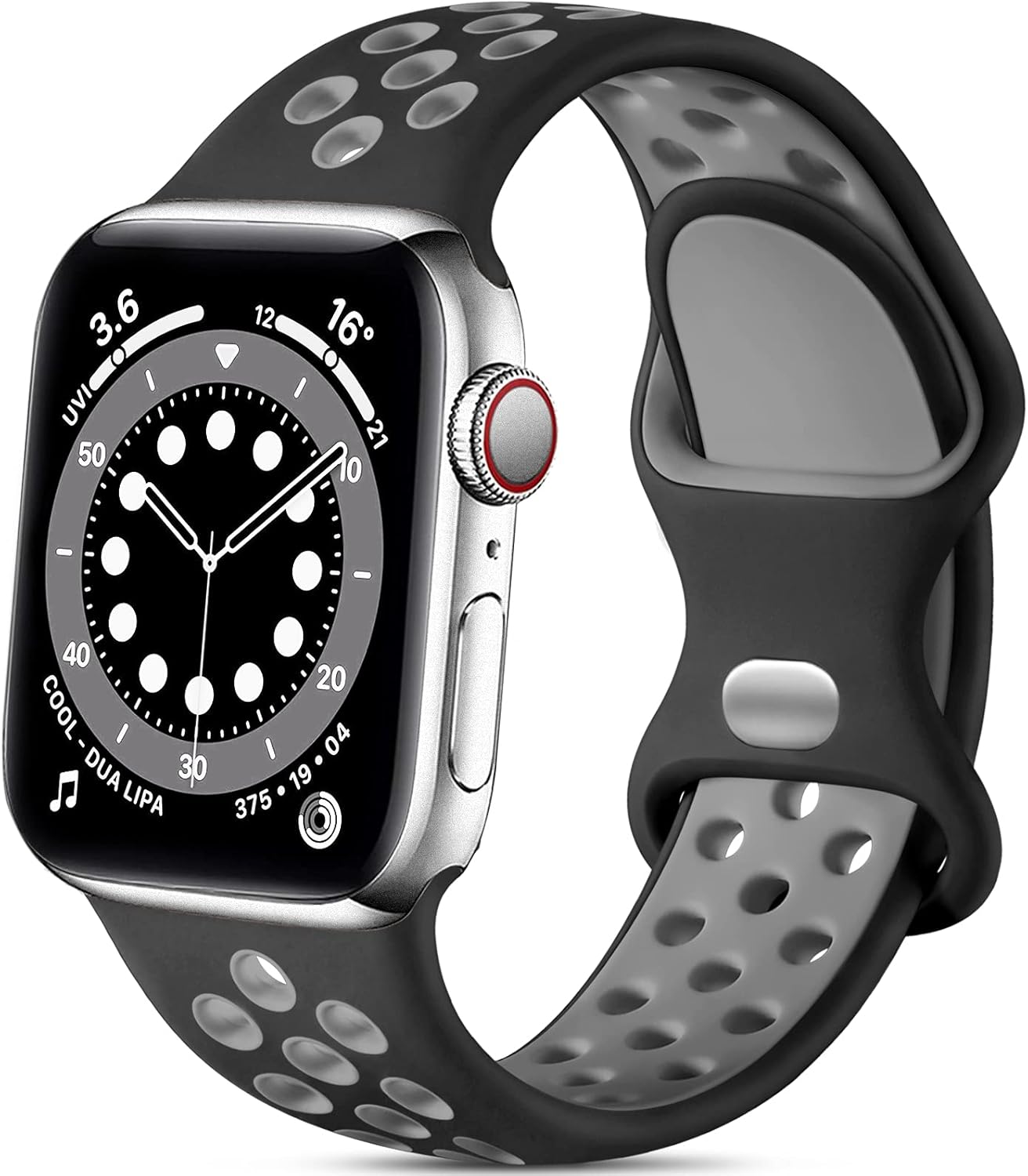 Lerobo Breathable Silicone Sport Band for Apple Watch - Black/Gray