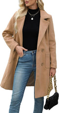 Women Camel Wool Blend Mid-Long Double-Breasted Coat - Warm, Tailored