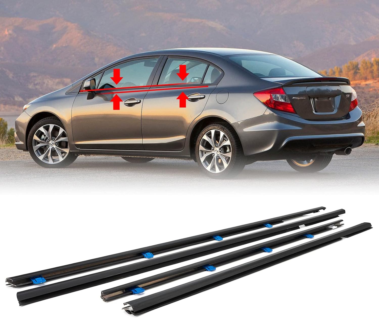 4Pcs Weatherstrip Window Moulding Trim Seal for Honda Civic
