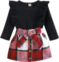 Toddler Girl Ruffle Long Sleeve Top with Plaid Corduroy Skirt - 4T