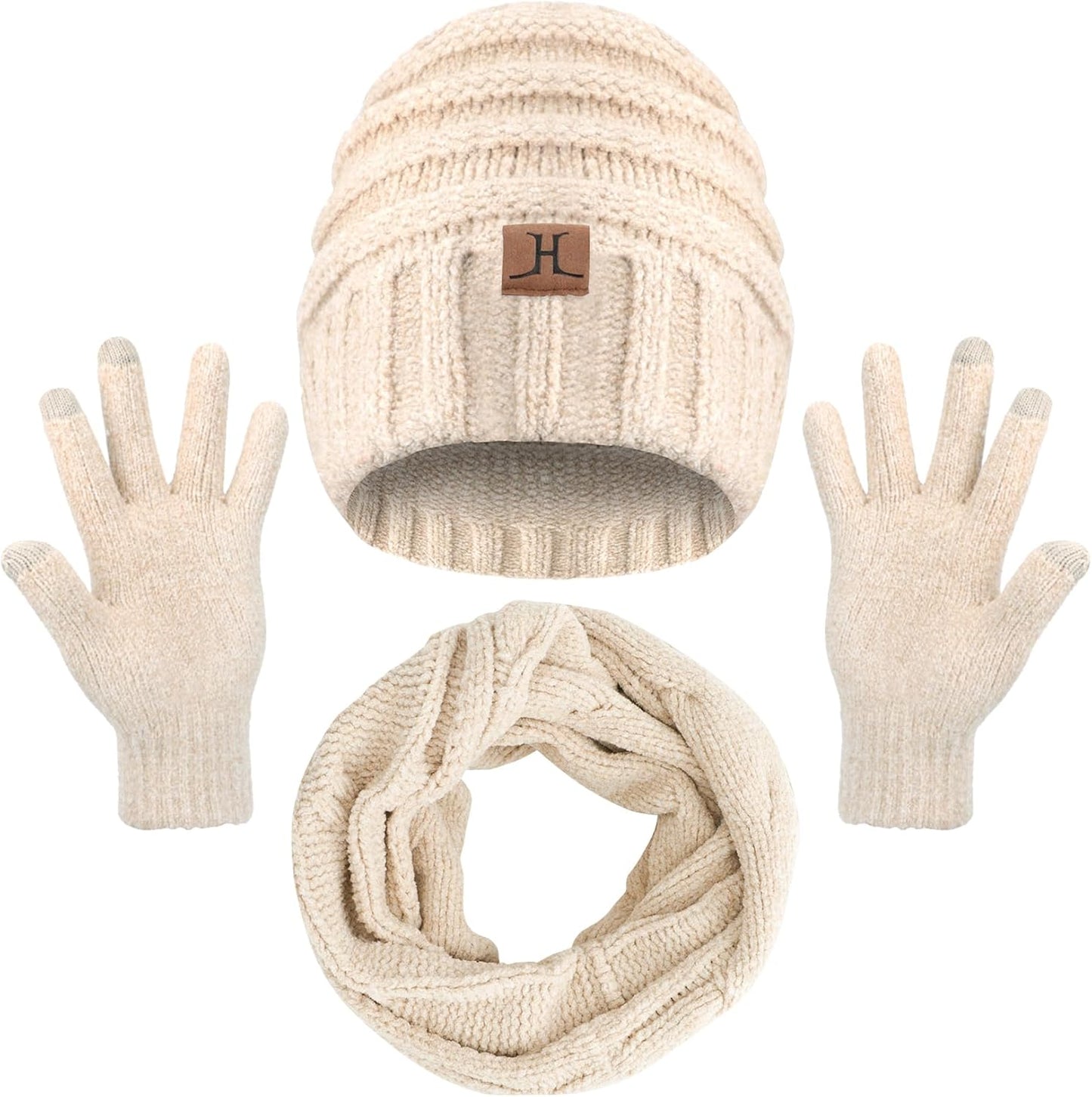 MAYLISACC 3 Pcs Winter Set: Oversized Knit Beanie, Long Scarf & Gloves