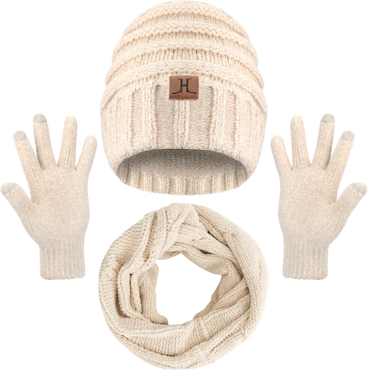 MAYLISACC 3 Pcs Winter Set: Oversized Knit Beanie, Long Scarf & Gloves