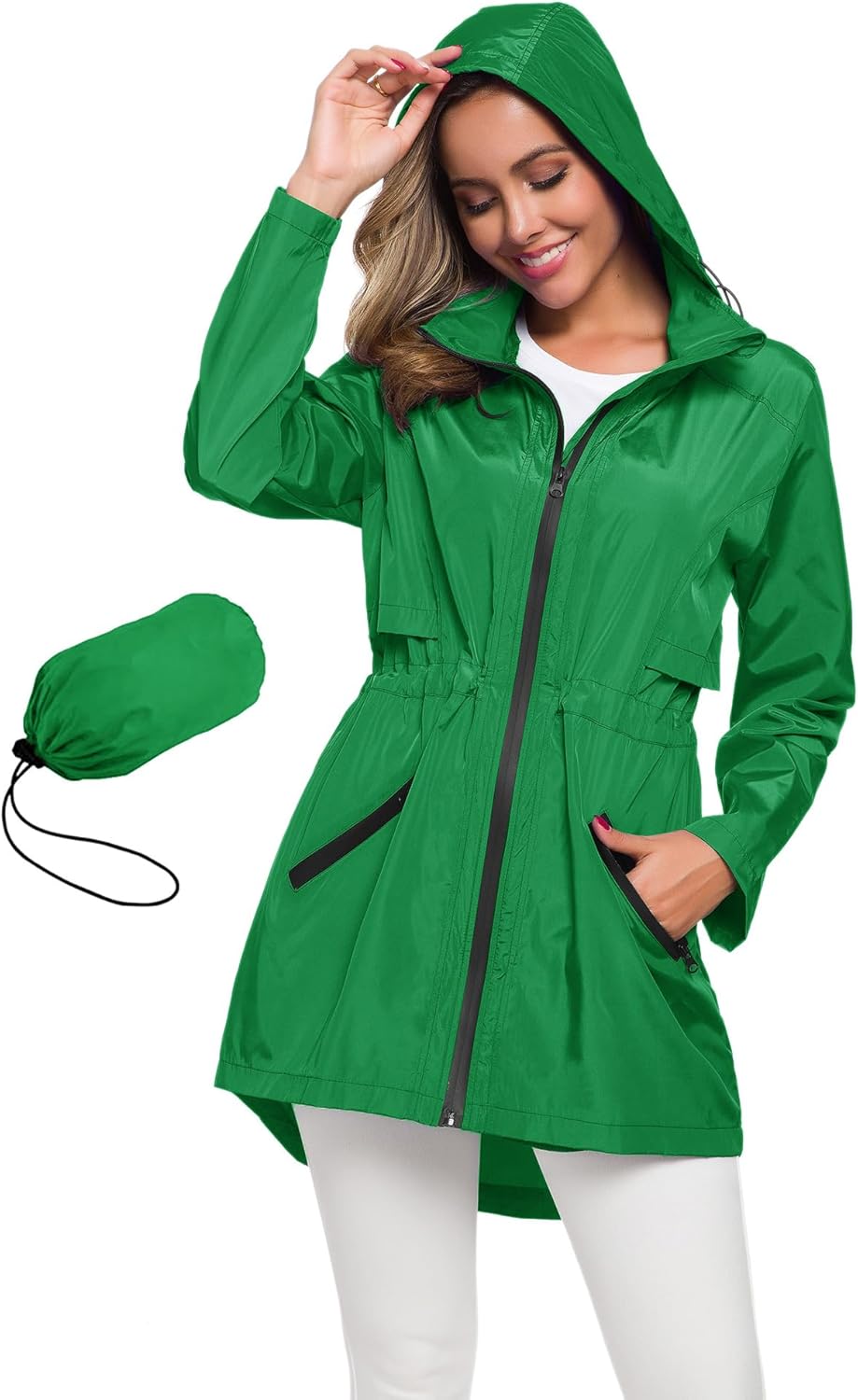 Avoogue Women's Long Raincoat with Hood - Lightweight Waterproof