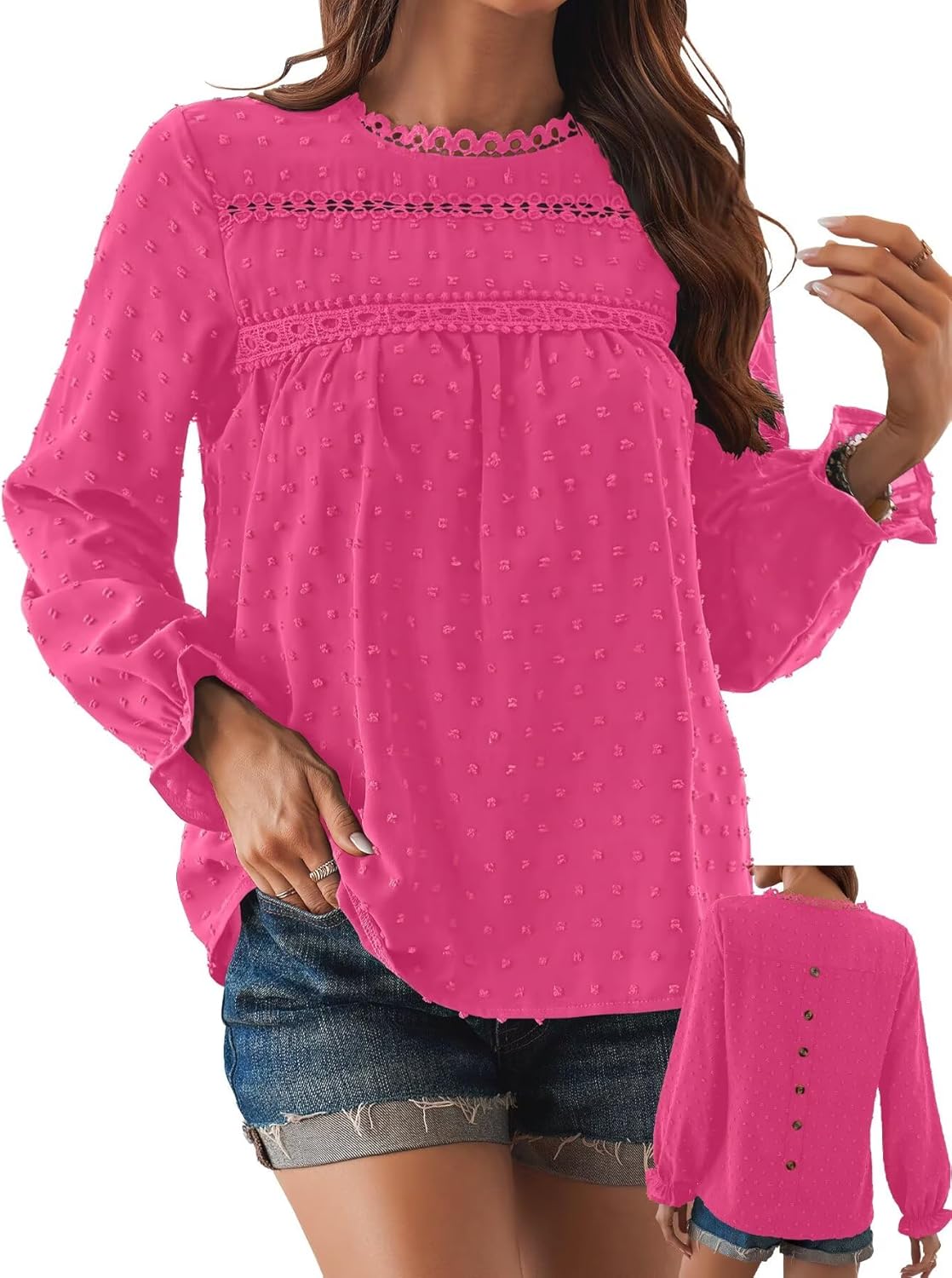 Womens Boho Tops Long Sleeve Shirts Cute Crewneck Blouse 2025
