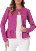 Women's Peplum Denim Jacket Cropped Ruffle Hem - Round Neck