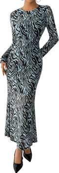 Wedding Guest Dresses for Women Floral Maxi Bodycon Long Sleeve - Fall