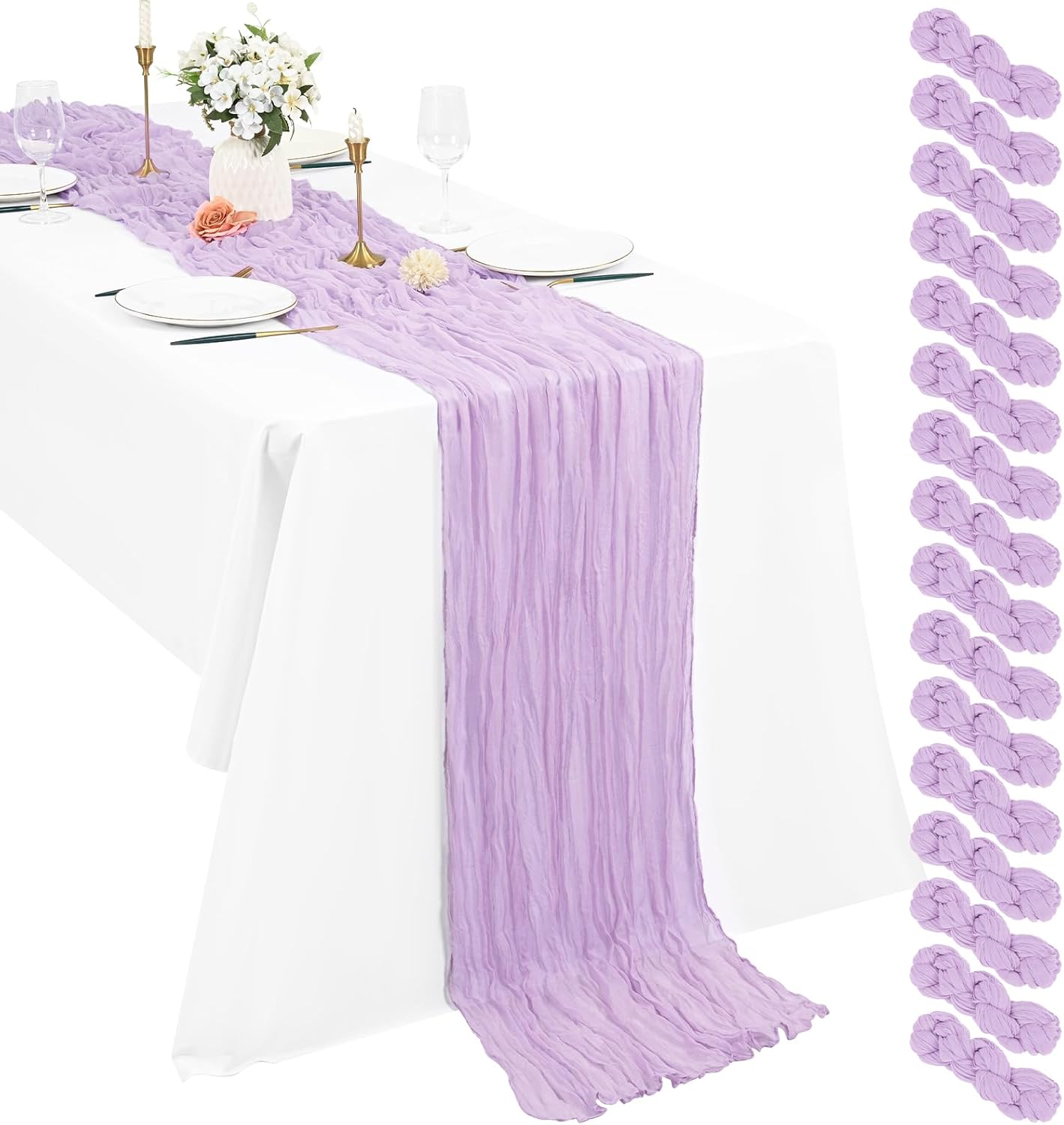 Lavender Cheesecloth Table Runner Set for Rustic Weddings and Events