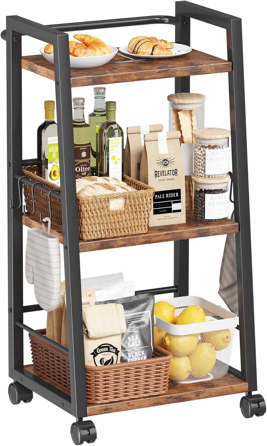 Mobile Rustic Storage Cart - Space-Saving Kitchen & Bar Organizer