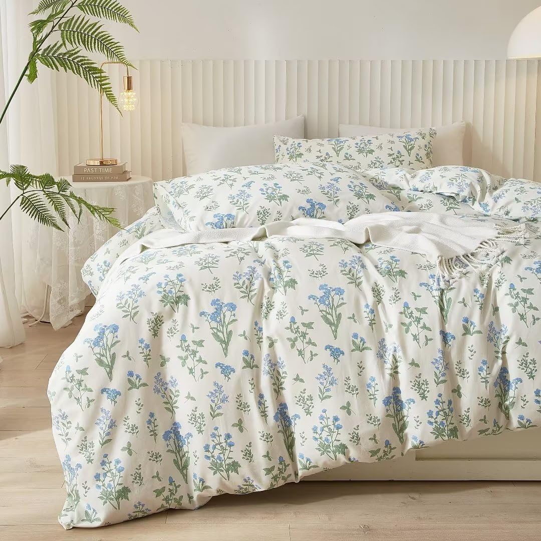 Mucalis White Blue Floral Duvet Cover King Set for Cozy Bedrooms