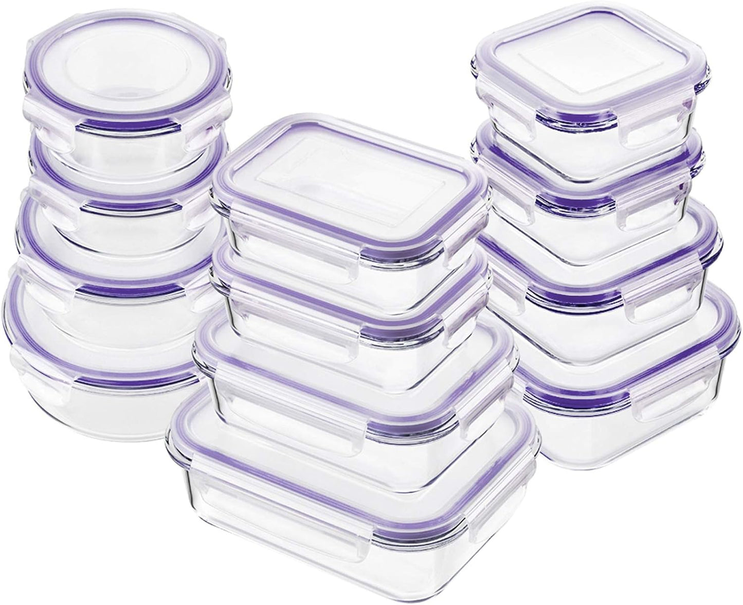 Bayco Glass Food Storage Containers - 24 Piece Meal Prep Set