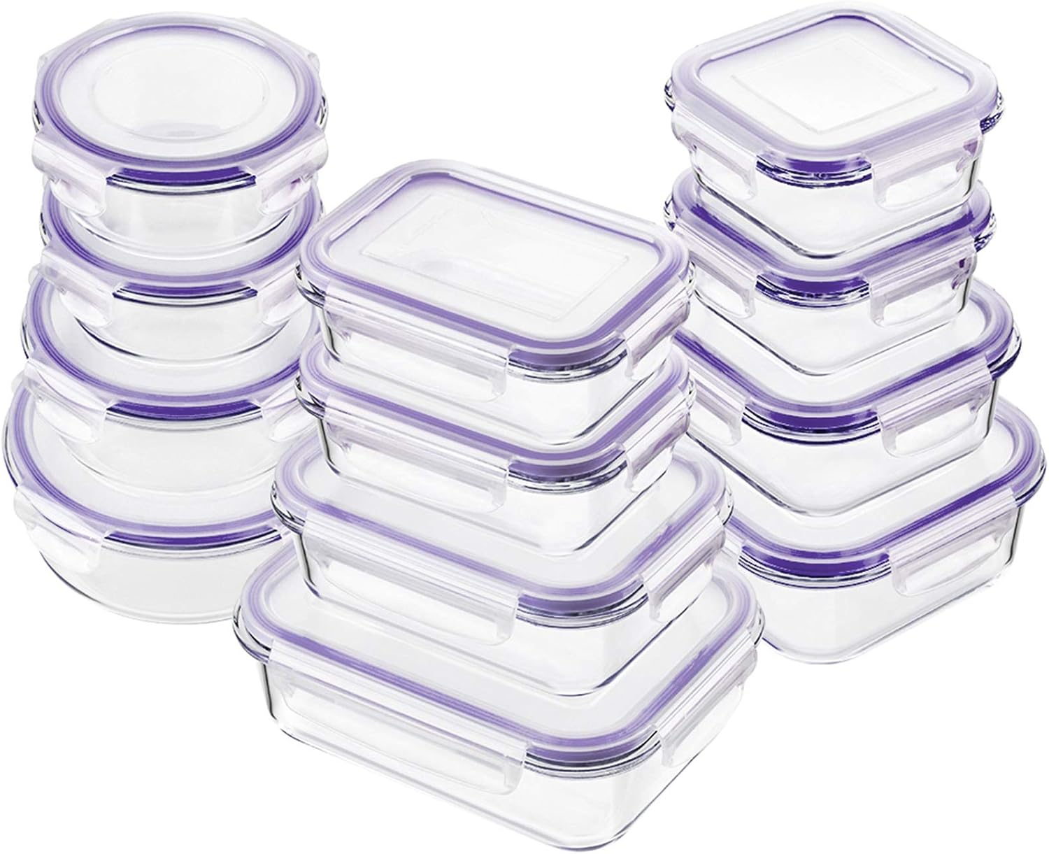 Bayco Glass Food Storage Containers - 24 Piece Meal Prep Set