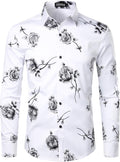 ZEROYAA Mens Hipster 3D Golden Rose Floral Slim Fit Long