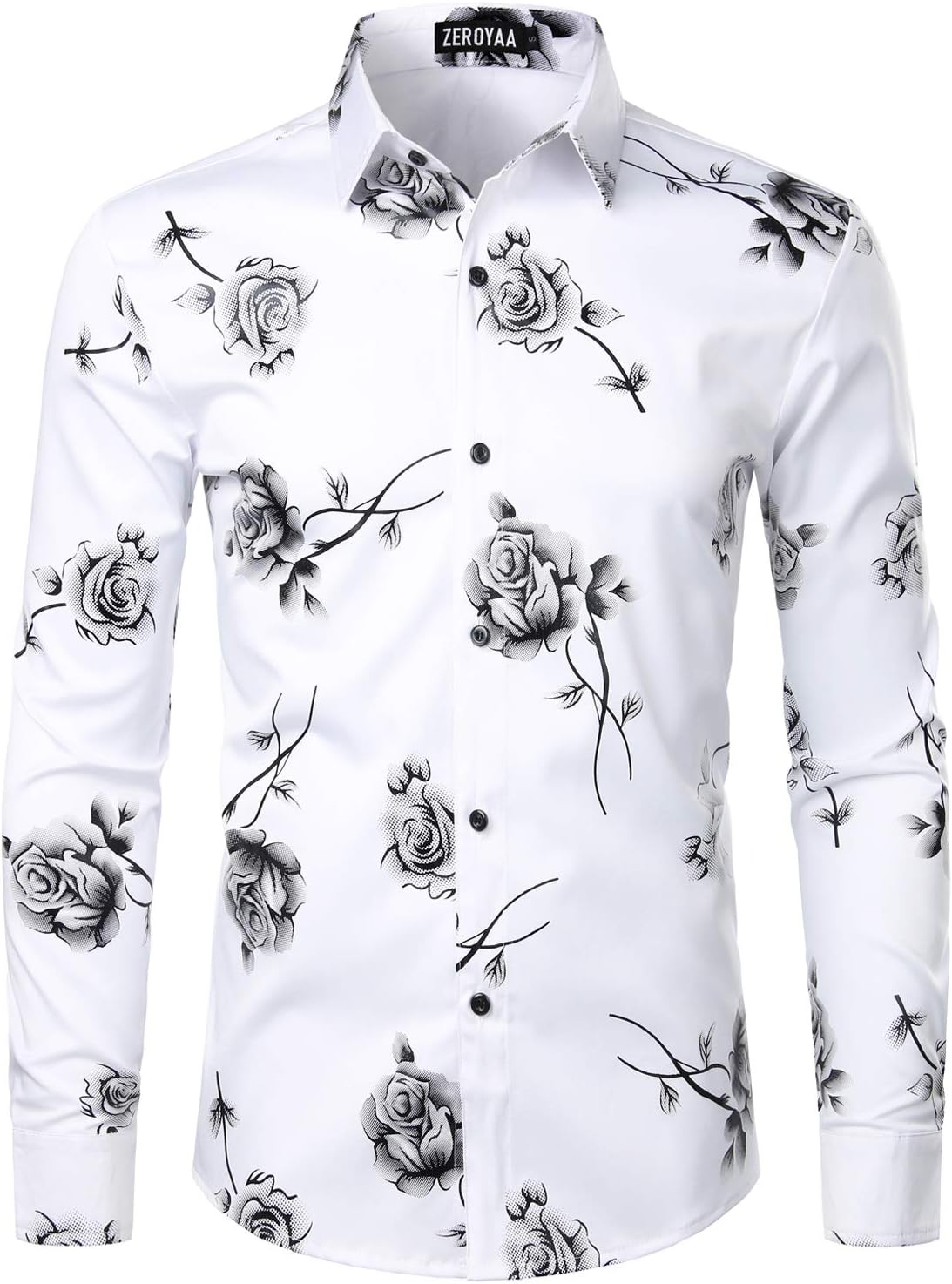 ZEROYAA Mens Hipster 3D Golden Rose Floral Printed Shirt