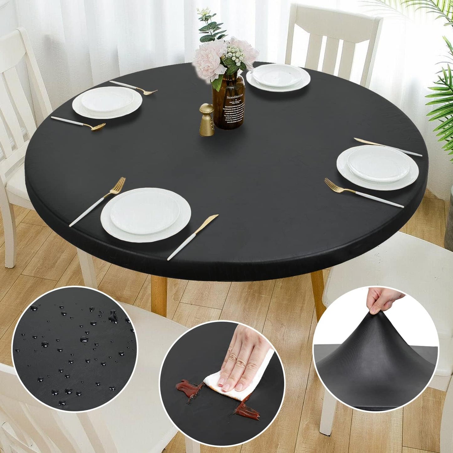 Double Fitted Design PU Round Fitted Tablecloth for All Occasions