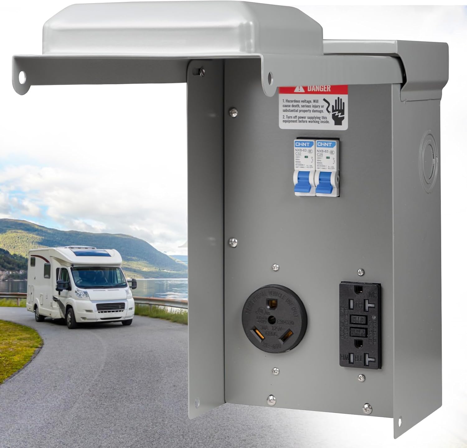 30 Amp RV Outlet Box with GFCI Receptacle for Safe Power Use