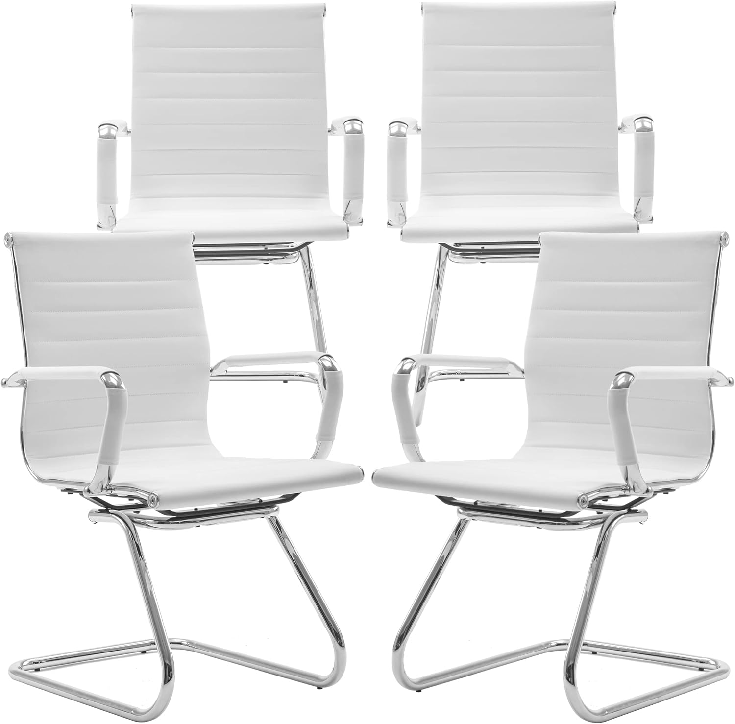 White Office Desk Chair Set of 4 with Ergonomic Support