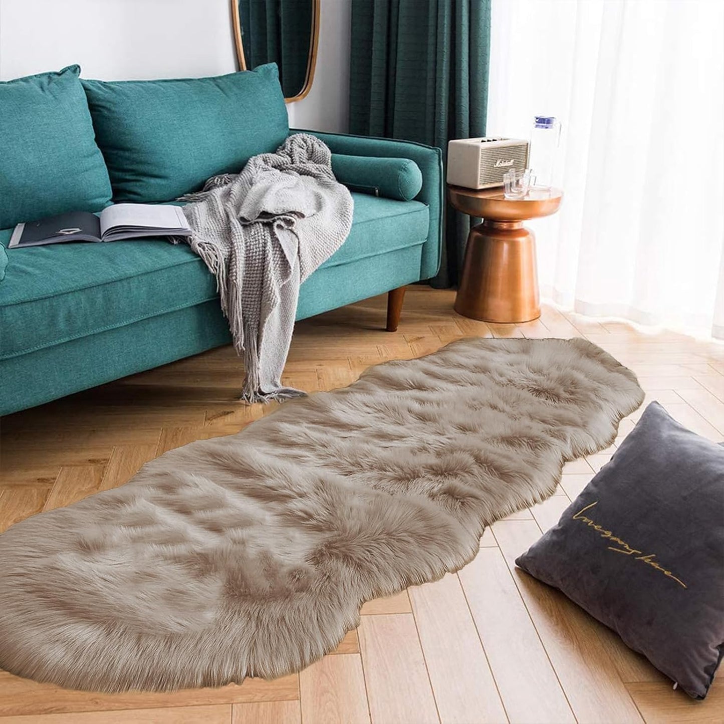 Latepis Runner Faux Fur Rug Camel Beige for Cozy Living Spaces