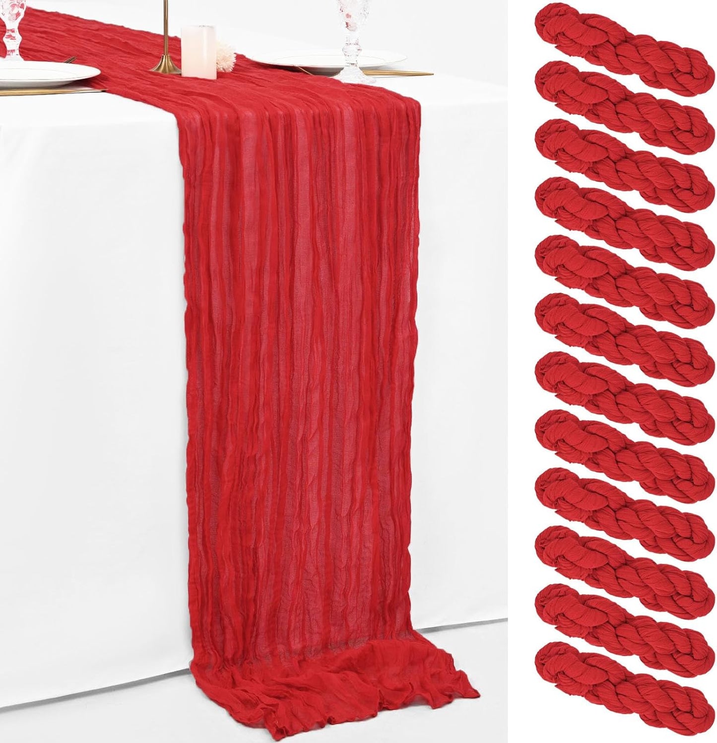 10Ft Red Cheesecloth Table Runner for Weddings and Parties