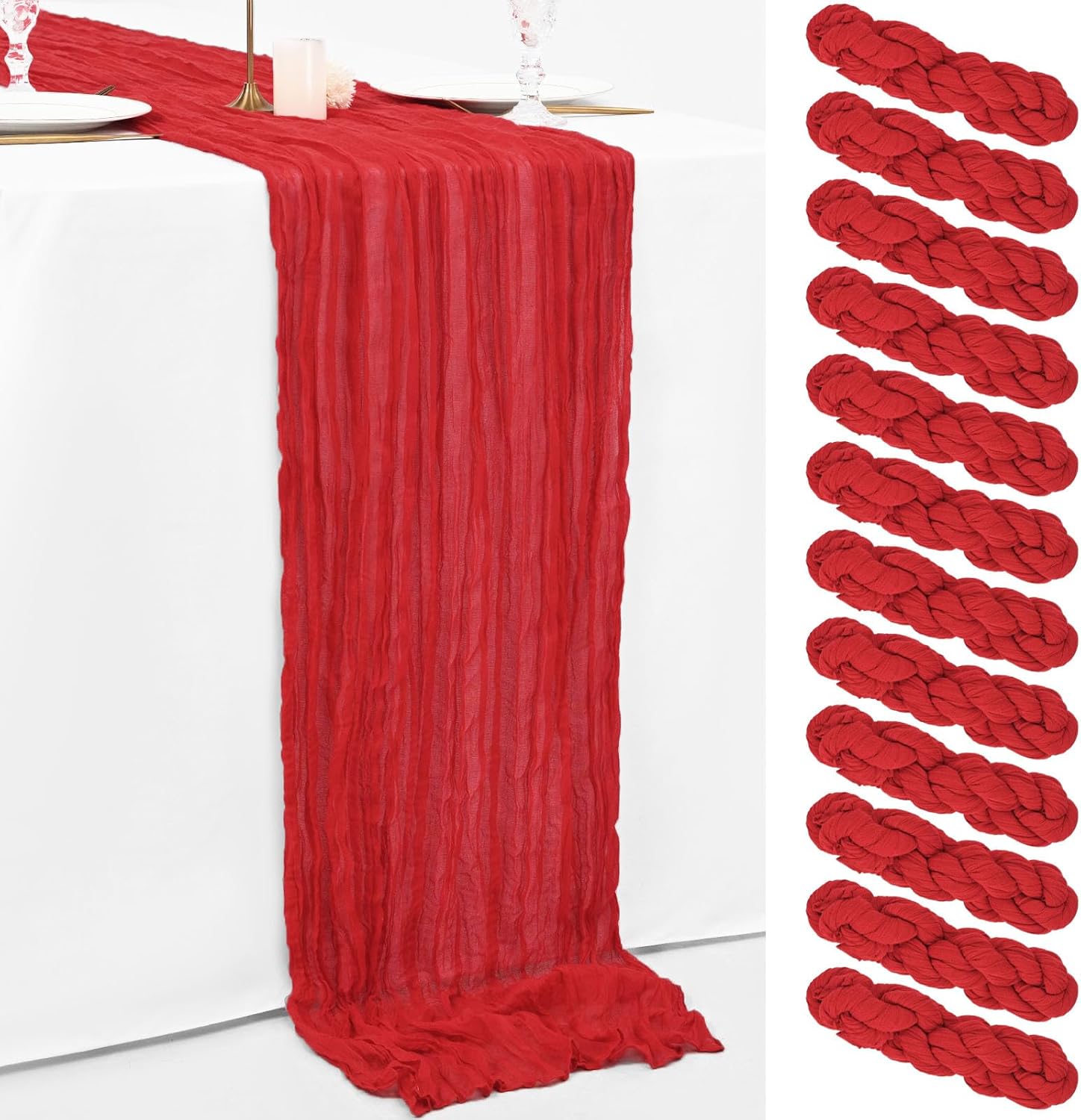 10Ft Red Cheesecloth Table Runner for Weddings and Parties