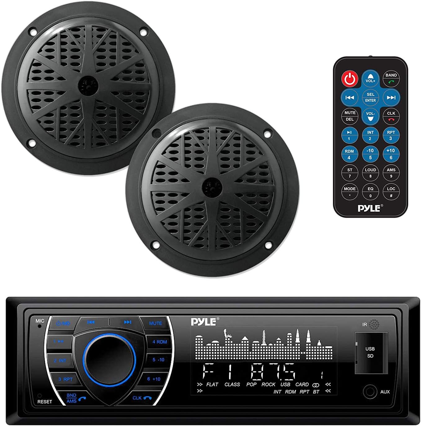 Pyle Marine Headunit Receiver Speaker Kit with Bluetooth & More