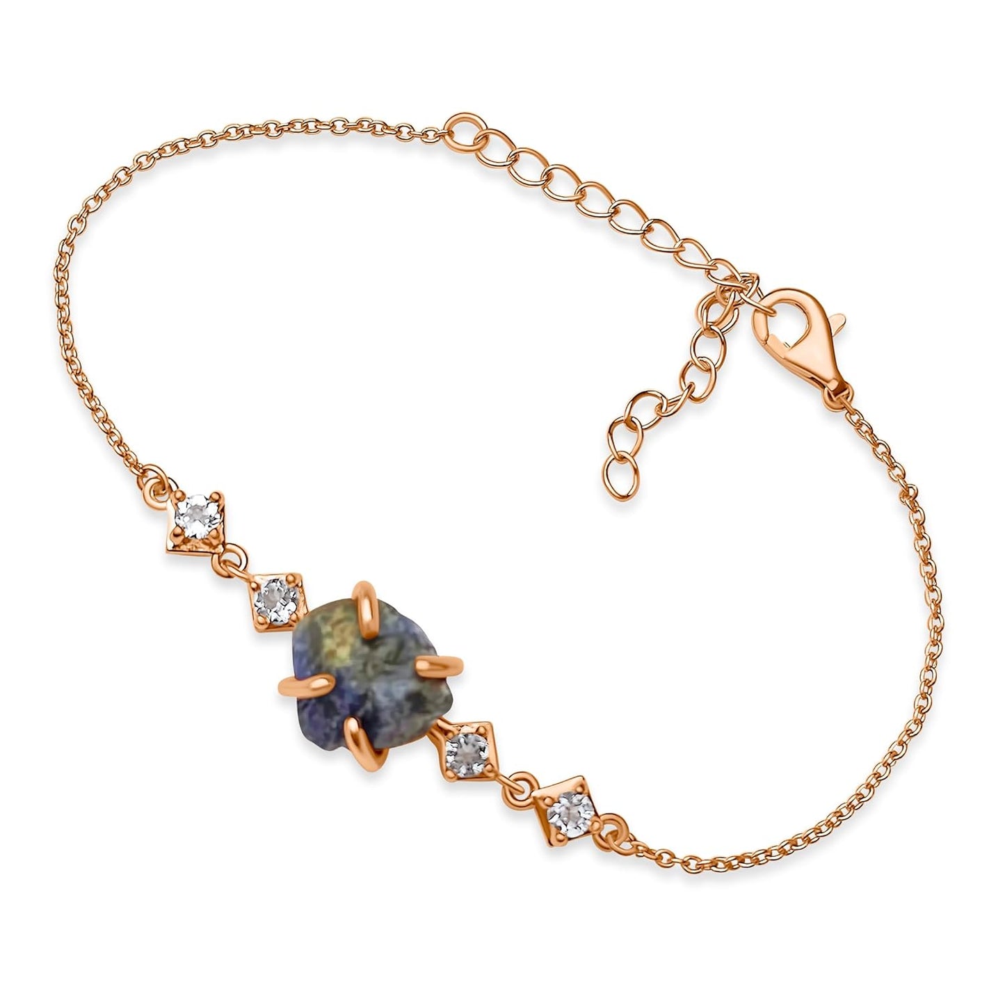 Raw Blue Sapphire Chain Bracelet for September Birthstone Gift