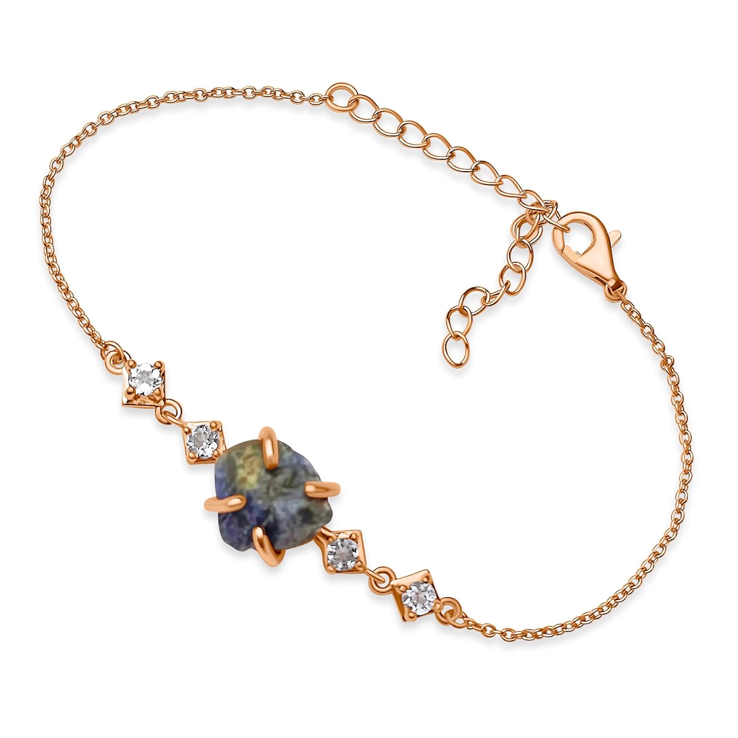 Raw Blue Sapphire Chain Bracelet for September Birthstone Gift