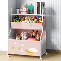 3-Tier Pink Toy Storage Organizer with Wheels - Large Kids Toy Chest