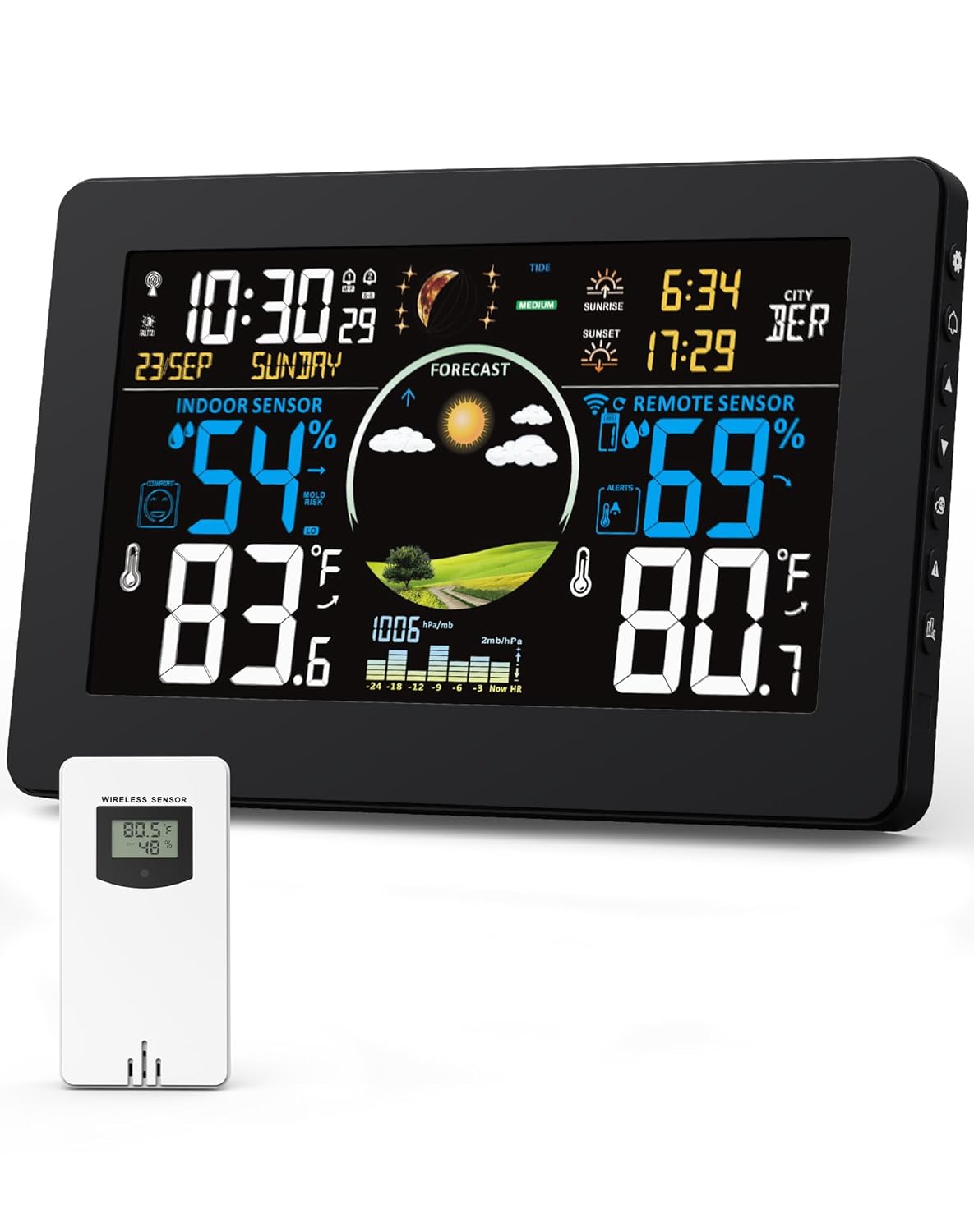 Wireless Indoor Outdoor Thermometer with 7.5 in VA Display